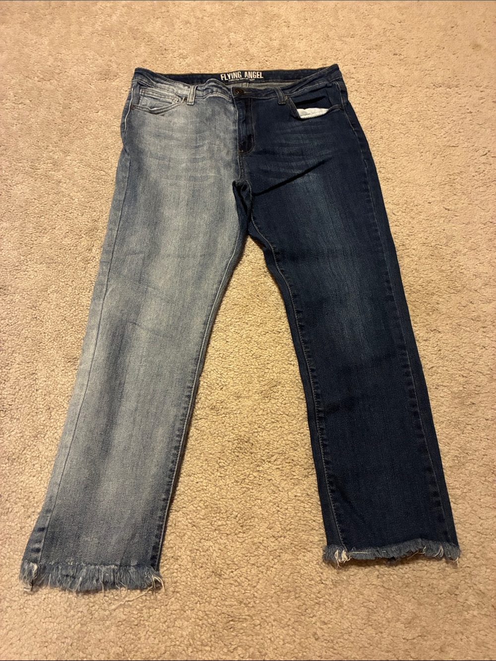 Flying Angel Two-Tone Straight Jeans in Light & Dark Blue